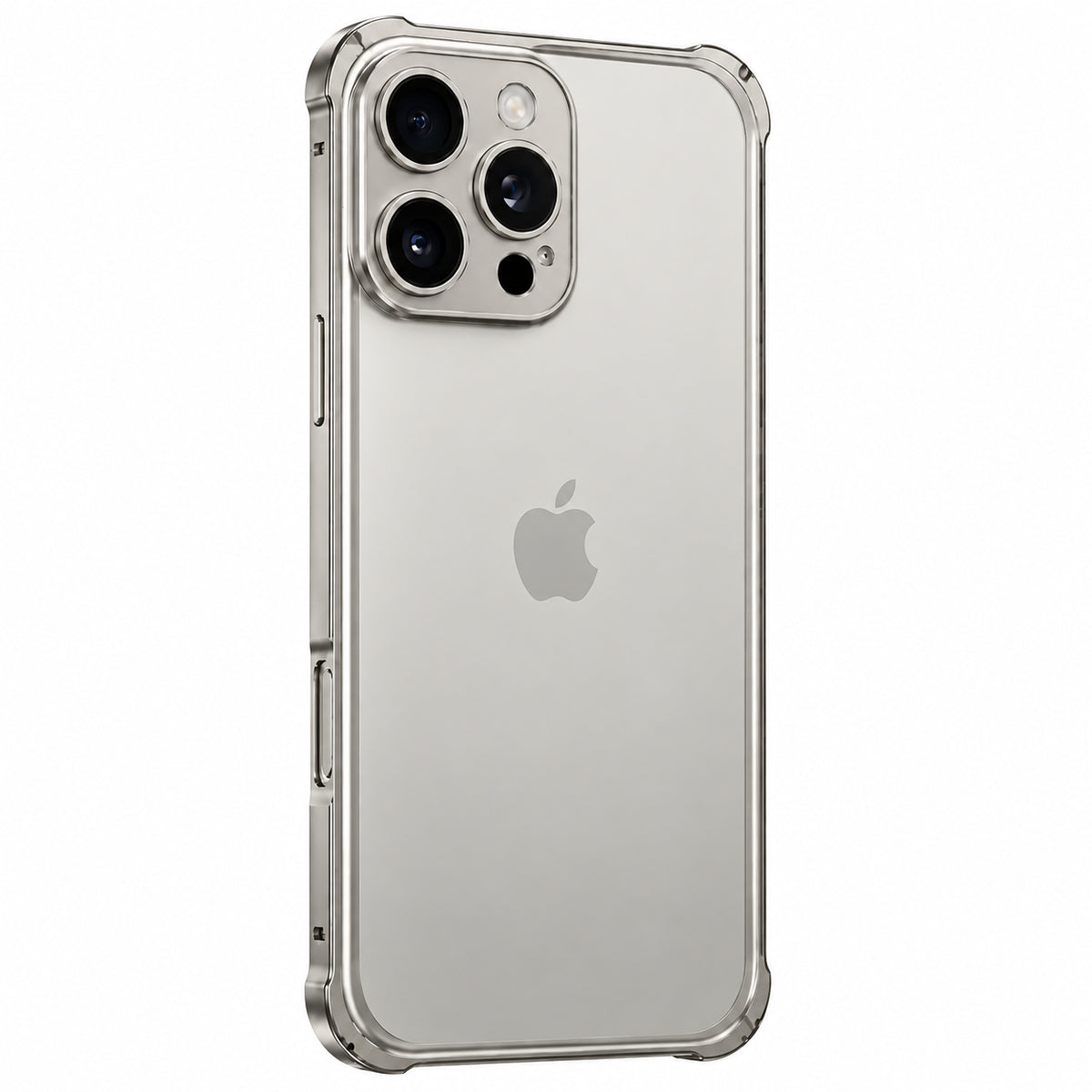 Natural Titanium aluminum phone bumper with an open back and compact camera protection #color_Natural Titanium