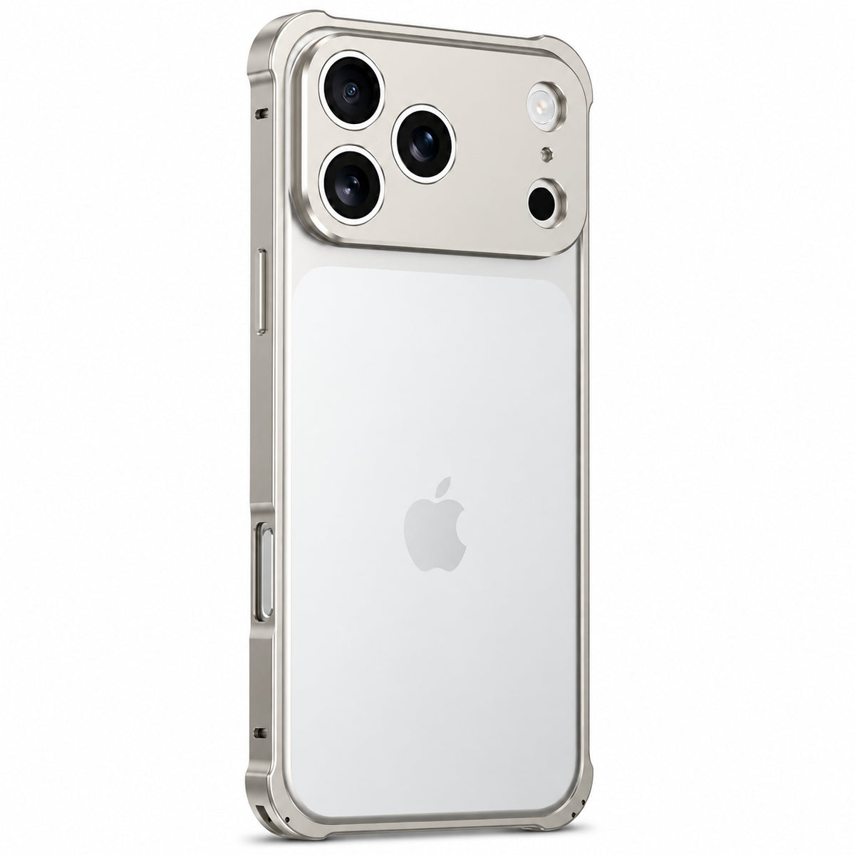 Natural Titanium aluminum phone bumper with an open back and wide camera protection #color_Natural Titanium