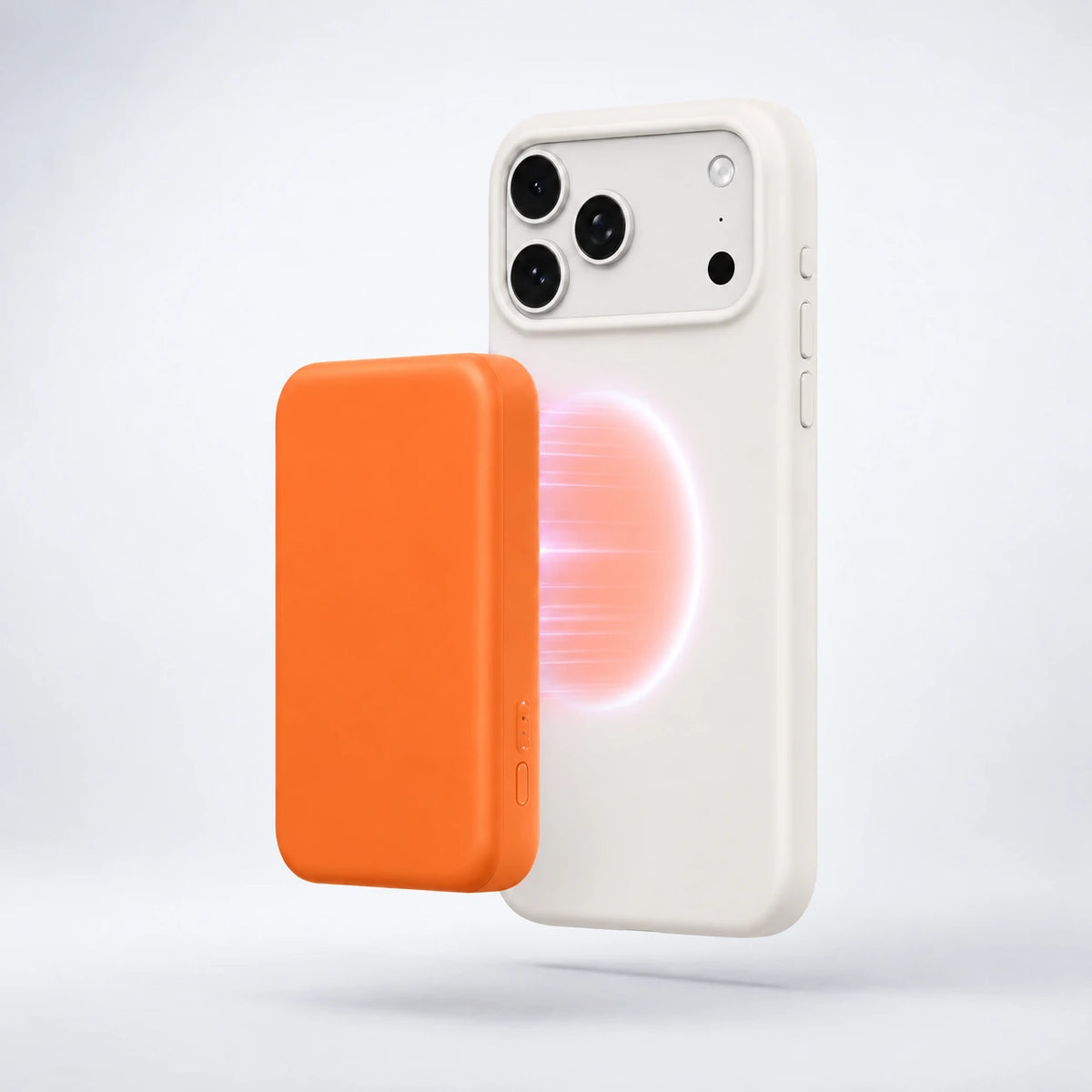 White silicone phone case with an orange wireless battery pack #color_Arctic White
